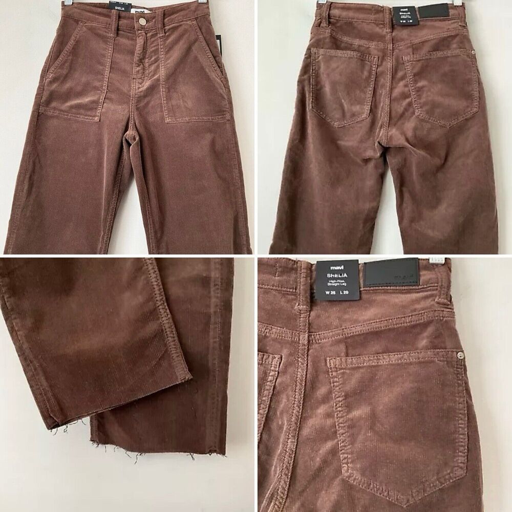 Mavi Corduroy Shelia Straight Leg Raw Hem High Rise Pants Brown 25 - Picture 10 of 12